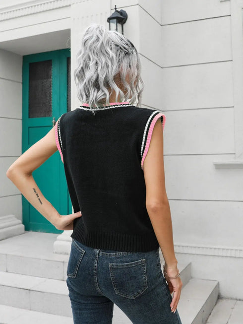 'Leocadia' Diamond Print Sleeveless Knit Sweater - Celes Fashion